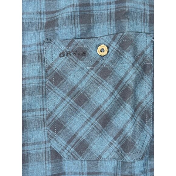 Orvis Blue Plaid Short Sleeve Button-Up Shirt M/M Polyester Mens Classic Collect - Picture 11 of 16
